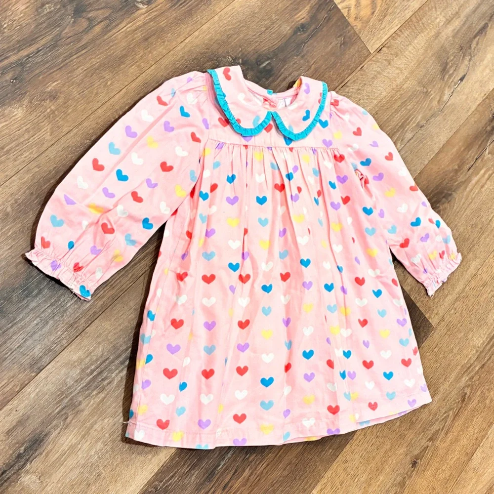 Posh Pickle Company Colorful Heart Dress Collar Valentines Spring Summer 3T - Picture 2 of 12